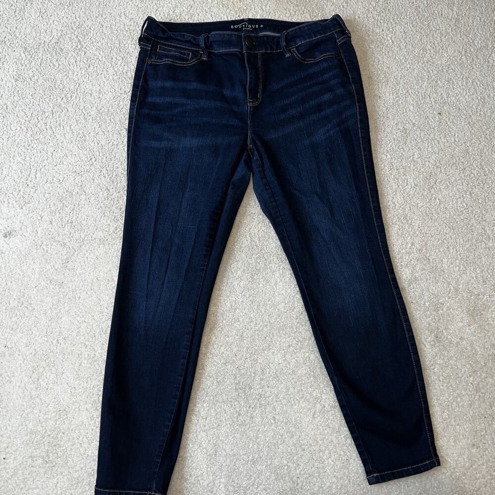 Boutique Skinny Jeans Women Plus Size 14W Denim Blue Dark Wash Pants 34x27